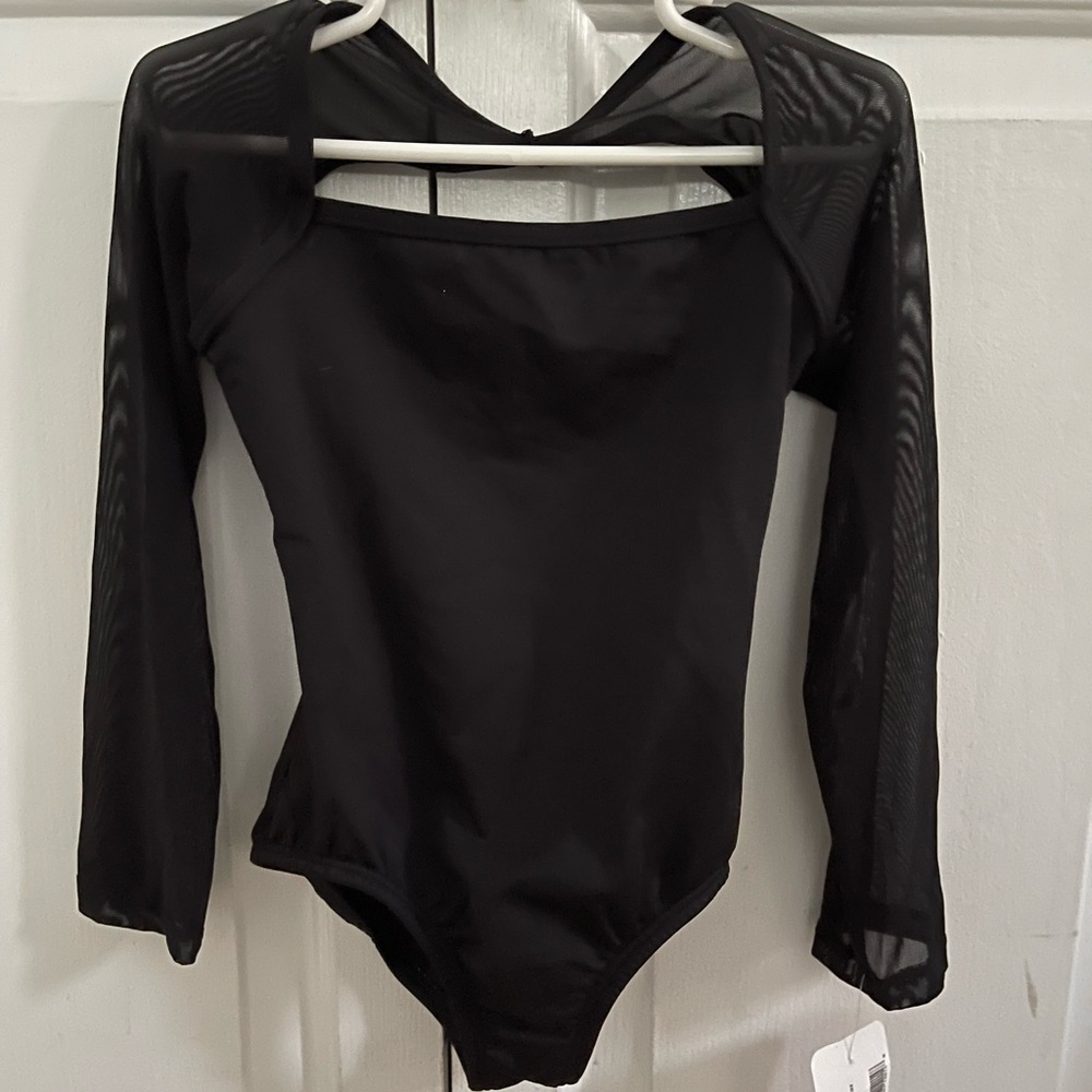 Natalie girls black long sleeve mesh leotard size Child medium